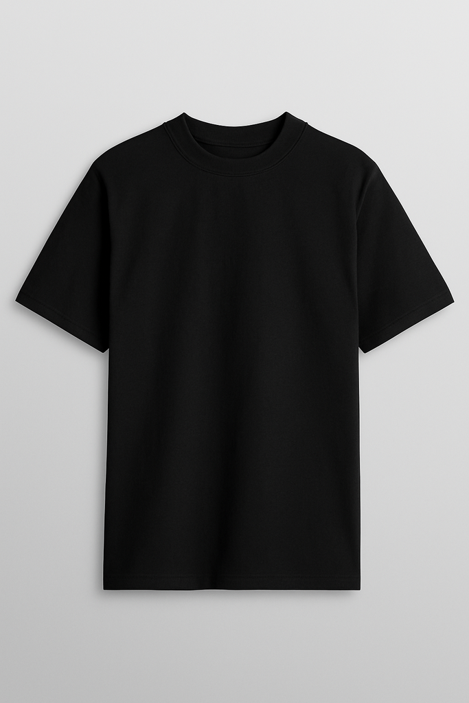 Black t-shirt on a light gray background